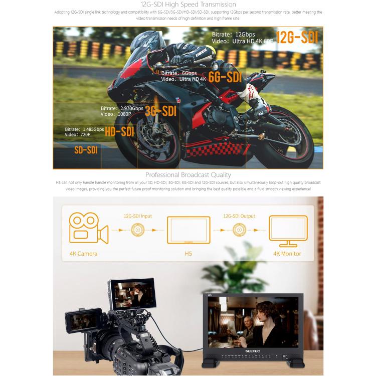 FEELWORLD H5 5.5 inch 12G SDI HDMI 2.0 Camera Field Monitor High Brightness 1200nit Touchscreen Monitor (Black) - On-camera Monitors by FEELWORLD | Online Shopping UK | buy2fix