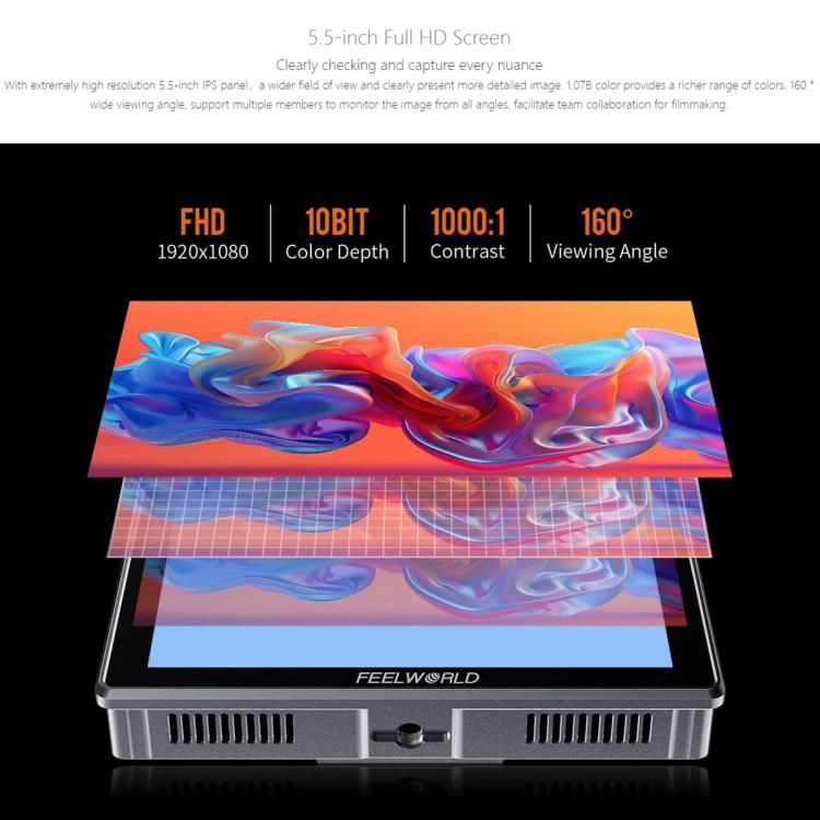 FEELWORLD H5 5.5 inch 12G SDI HDMI 2.0 Camera Field Monitor High Brightness 1200nit Touchscreen Monitor (Black) - On-camera Monitors by FEELWORLD | Online Shopping UK | buy2fix