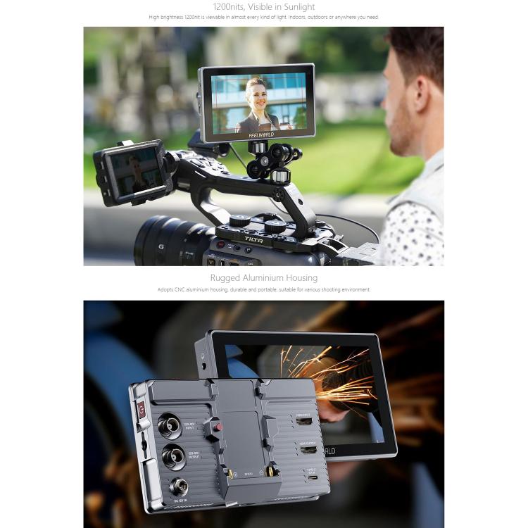 FEELWORLD H5 5.5 inch 12G SDI HDMI 2.0 Camera Field Monitor High Brightness 1200nit Touchscreen Monitor (Black) - On-camera Monitors by FEELWORLD | Online Shopping UK | buy2fix
