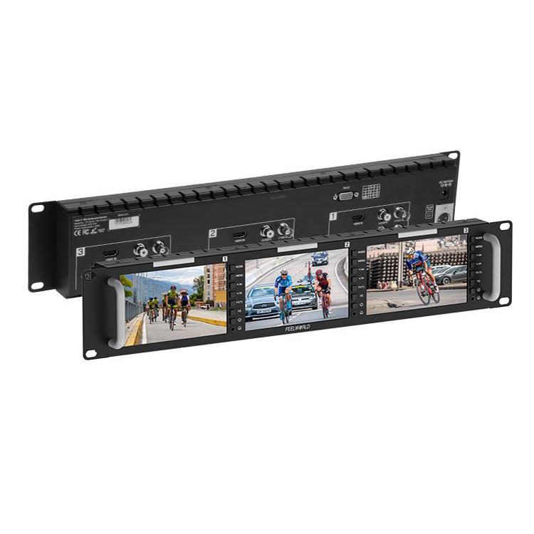 FEELWORLD T51 PLUS-H Triple 5.5 inch 2RU Rackmount Monitor Full HD 4K HDMI SDI AV Monitor (EU Plug) - On-camera Monitors by FEELWORLD | Online Shopping UK | buy2fix