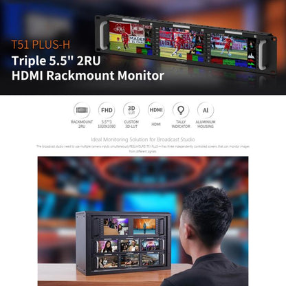 FEELWORLD T51 PLUS-H Triple 5.5 inch 2RU Rackmount Monitor Full HD 4K HDMI SDI AV Monitor (UK Plug) - On-camera Monitors by FEELWORLD | Online Shopping UK | buy2fix