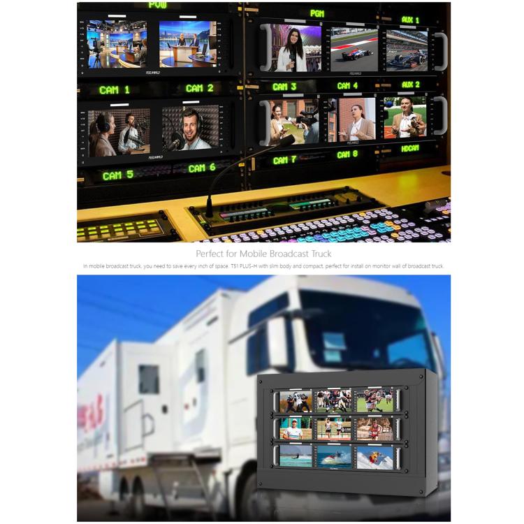 FEELWORLD T51 PLUS-H Triple 5.5 inch 2RU Rackmount Monitor Full HD 4K HDMI SDI AV Monitor (US Plug) - On-camera Monitors by FEELWORLD | Online Shopping UK | buy2fix