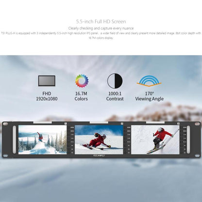 FEELWORLD T51 PLUS-H Triple 5.5 inch 2RU Rackmount Monitor Full HD 4K HDMI SDI AV Monitor (US Plug) - On-camera Monitors by FEELWORLD | Online Shopping UK | buy2fix