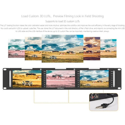 FEELWORLD T51 PLUS-H Triple 5.5 inch 2RU Rackmount Monitor Full HD 4K HDMI SDI AV Monitor (US Plug) - On-camera Monitors by FEELWORLD | Online Shopping UK | buy2fix