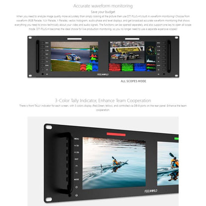 FEELWORLD D71 PLUS-H Dual 7 inch 3RU Rackmount Monitor 4K HDMI 1920 x 1200 IPS Monitor (US Plug) - On-camera Monitors by FEELWORLD | Online Shopping UK | buy2fix