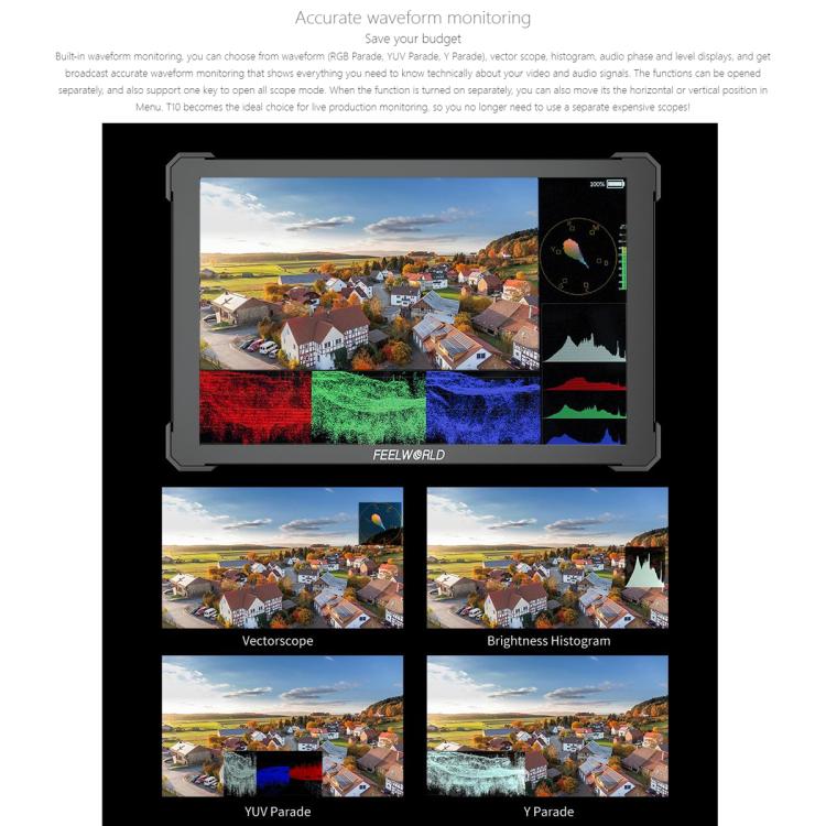 FEELWORLD T10 10.1 inch Aluminium DSLR Camera Field Monitor Touch Screen 4K HDMI Monitor (Black) - On-camera Monitors by FEELWORLD | Online Shopping UK | buy2fix