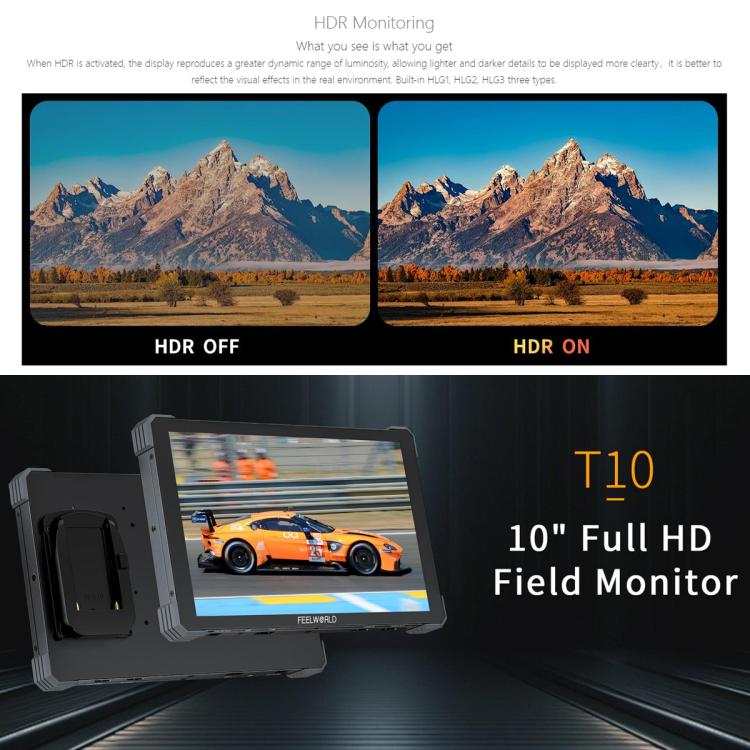FEELWORLD T10 10.1 inch Aluminium DSLR Camera Field Monitor Touch Screen 4K HDMI Monitor (Black) - On-camera Monitors by FEELWORLD | Online Shopping UK | buy2fix