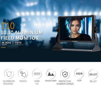FEELWORLD T10 10.1 inch Aluminium DSLR Camera Field Monitor Touch Screen 4K HDMI Monitor (Black) - On-camera Monitors by FEELWORLD | Online Shopping UK | buy2fix