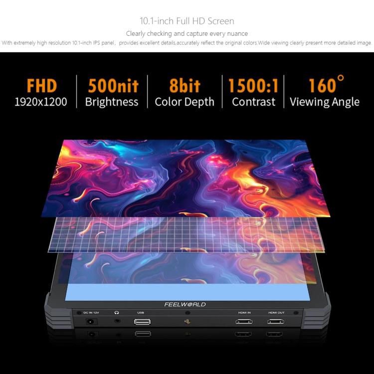 FEELWORLD T10 10.1 inch Aluminium DSLR Camera Field Monitor Touch Screen 4K HDMI Monitor (Black) - On-camera Monitors by FEELWORLD | Online Shopping UK | buy2fix