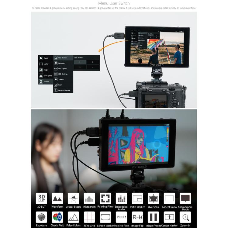 FEELWORLD F7 PLUS 7 inch DSLR Camera Field Monitor Touch Screen 4K HDMI High Brightness 1200nit Monitor (Black) - On-camera Monitors by FEELWORLD | Online Shopping UK | buy2fix