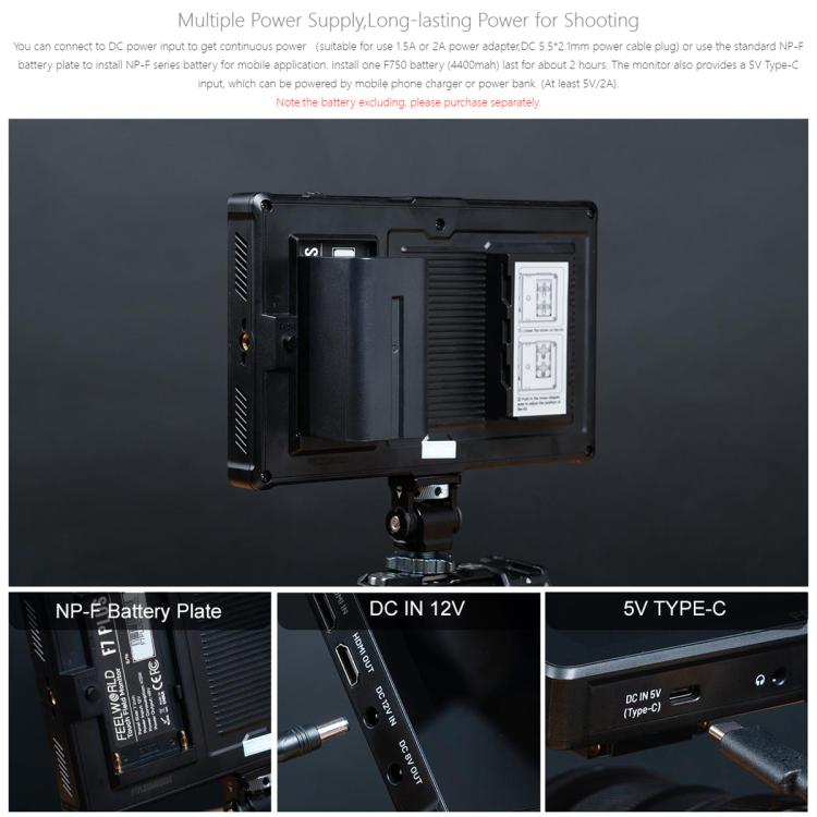 FEELWORLD F7 PLUS 7 inch DSLR Camera Field Monitor Touch Screen 4K HDMI High Brightness 1200nit Monitor (Black) - On-camera Monitors by FEELWORLD | Online Shopping UK | buy2fix