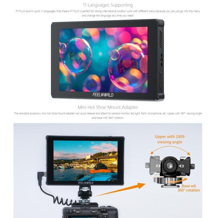 FEELWORLD F7 PLUS 7 inch DSLR Camera Field Monitor Touch Screen 4K HDMI High Brightness 1200nit Monitor (Black) - On-camera Monitors by FEELWORLD | Online Shopping UK | buy2fix