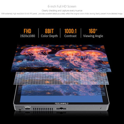 FEELWORLD P6XL 6.0 inch Aluminium Built-in Battery DSLR Camera Field Monitor Touch Screen 4K HDMI High Brightness 1200nit Monitor (Black) - On-camera Monitors by FEELWORLD | Online Shopping UK | buy2fix