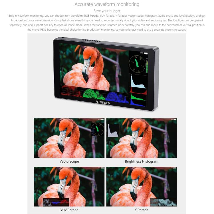 FEELWORLD P6XL 6.0 inch Aluminium Built-in Battery DSLR Camera Field Monitor Touch Screen 4K HDMI High Brightness 1200nit Monitor (Black) - On-camera Monitors by FEELWORLD | Online Shopping UK | buy2fix