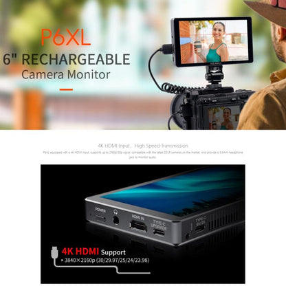 FEELWORLD P6XL 6.0 inch Aluminium Built-in Battery DSLR Camera Field Monitor Touch Screen 4K HDMI High Brightness 1200nit Monitor (Black) - On-camera Monitors by FEELWORLD | Online Shopping UK | buy2fix