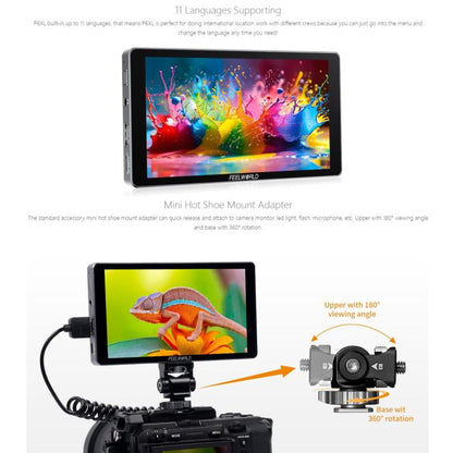 FEELWORLD P6XL 6.0 inch Aluminium Built-in Battery DSLR Camera Field Monitor Touch Screen 4K HDMI High Brightness 1200nit Monitor (Black) - On-camera Monitors by FEELWORLD | Online Shopping UK | buy2fix