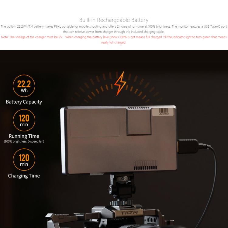 FEELWORLD P6XL 6.0 inch Aluminium Built-in Battery DSLR Camera Field Monitor Touch Screen 4K HDMI High Brightness 1200nit Monitor (Black) - On-camera Monitors by FEELWORLD | Online Shopping UK | buy2fix