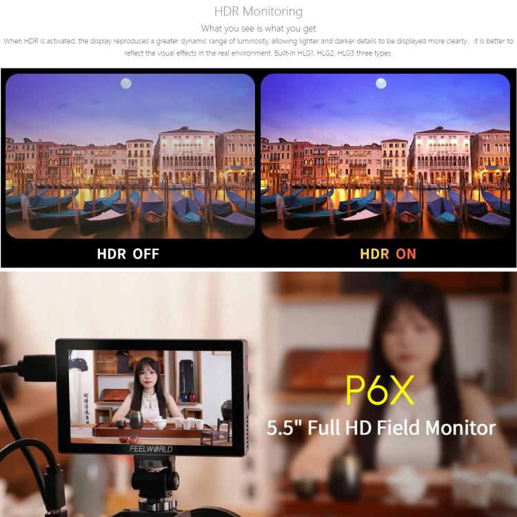 FEELWORLD P6X 5.5 inch Aluminium DSLR Camera Field Monitor Touch Screen 4K HDMI High Brightness 1000nit Monitor (Black) - On-camera Monitors by FEELWORLD | Online Shopping UK | buy2fix