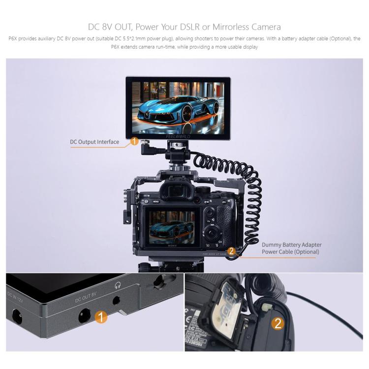 FEELWORLD P6X 5.5 inch Aluminium DSLR Camera Field Monitor Touch Screen 4K HDMI High Brightness 1000nit Monitor (Black) - On-camera Monitors by FEELWORLD | Online Shopping UK | buy2fix