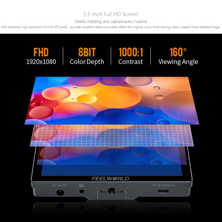 FEELWORLD P6X 5.5 inch Aluminium DSLR Camera Field Monitor Touch Screen 4K HDMI High Brightness 1000nit Monitor (Black) - On-camera Monitors by FEELWORLD | Online Shopping UK | buy2fix