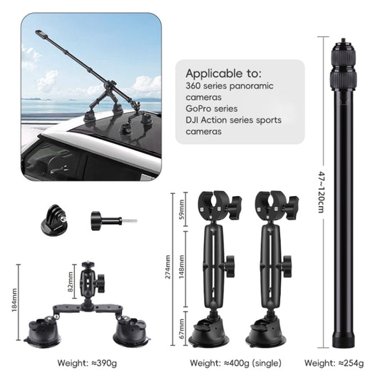 Dual-leg Suction Cup and 2 x Single-leg Car Suction Cup Mount with Selfie Stick Set (Black) by buy2fix