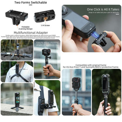 Sunnylife Magnetic Quick Release Adapter Mount Action Camera Foldable Cam Stand For Insta360 X5 / Ace / Ace Pro 2 / 1 (Black) - Mount & Holder by Sunnylife | Online Shopping UK | buy2fix