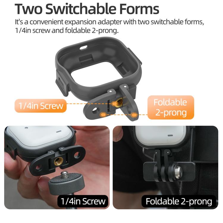 For Insta360 GO Ultra Sunnylife Foldable Vertical-Horizontal Adapter Mount Protective Frame Mounting Brackets Housing Cover (Black) - Mount & Holder by Sunnylife | Online Shopping UK | buy2fix