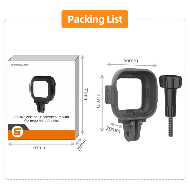 For Insta360 GO Ultra Sunnylife Foldable Vertical-Horizontal Adapter Mount Protective Frame Mounting Brackets Housing Cover (Black) - Mount & Holder by Sunnylife | Online Shopping UK | buy2fix