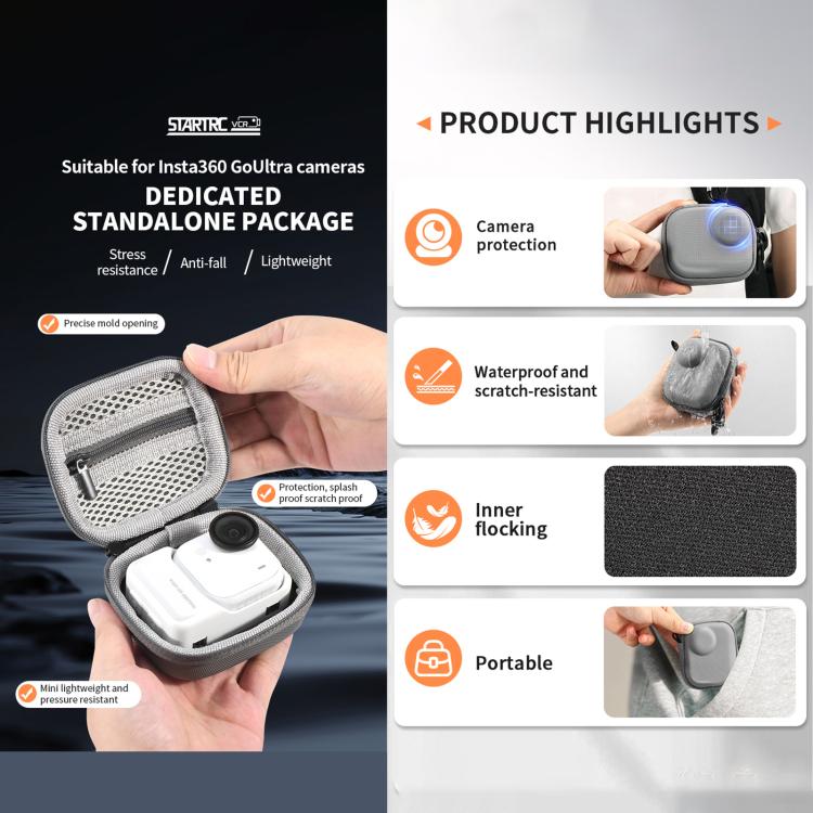 For Insta360 GO Ultra STARTRC Mini Portable Body Diamond Texture PU Storage Bag (Grey) - Case & Bags by STARTRC | Online Shopping UK | buy2fix