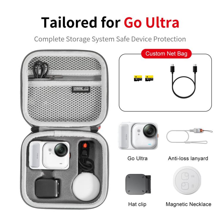 For Insta360 GO Ultra STARTRC Standard Portable Protective Box Diamond Texture PU Storage Bag (Grey) - Case & Bags by STARTRC | Online Shopping UK | buy2fix