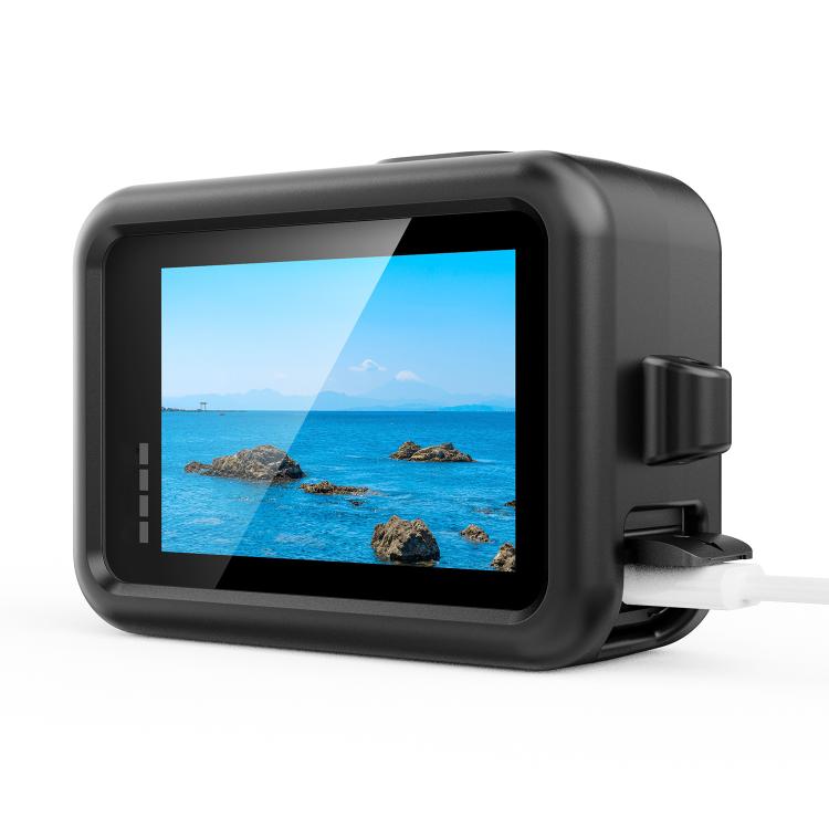For GoPro HERO13 Black Silicone Protective Case Cover with Wrist Strap & Lens Cover (Black) by buy2fix