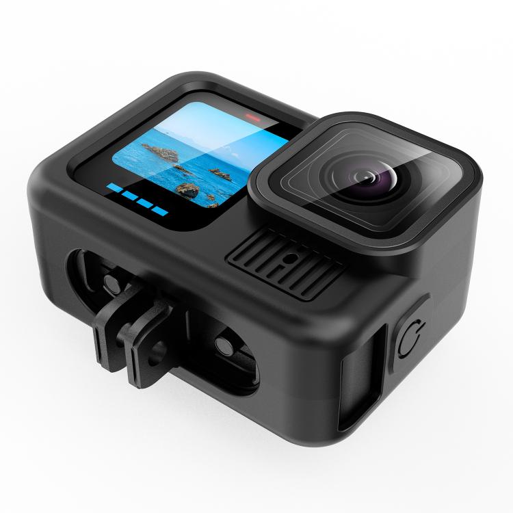 For GoPro HERO13 Black Silicone Protective Case Cover with Wrist Strap & Lens Cover (Black) by buy2fix