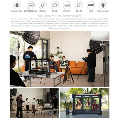 FEELWORLD PS101 Triple 10.1-inch Vertical Dispaly Carry-on Monitor High Brightness 1000nit Portable Protective Case (EU Plug) - On-camera Monitors by FEELWORLD | Online Shopping UK | buy2fix