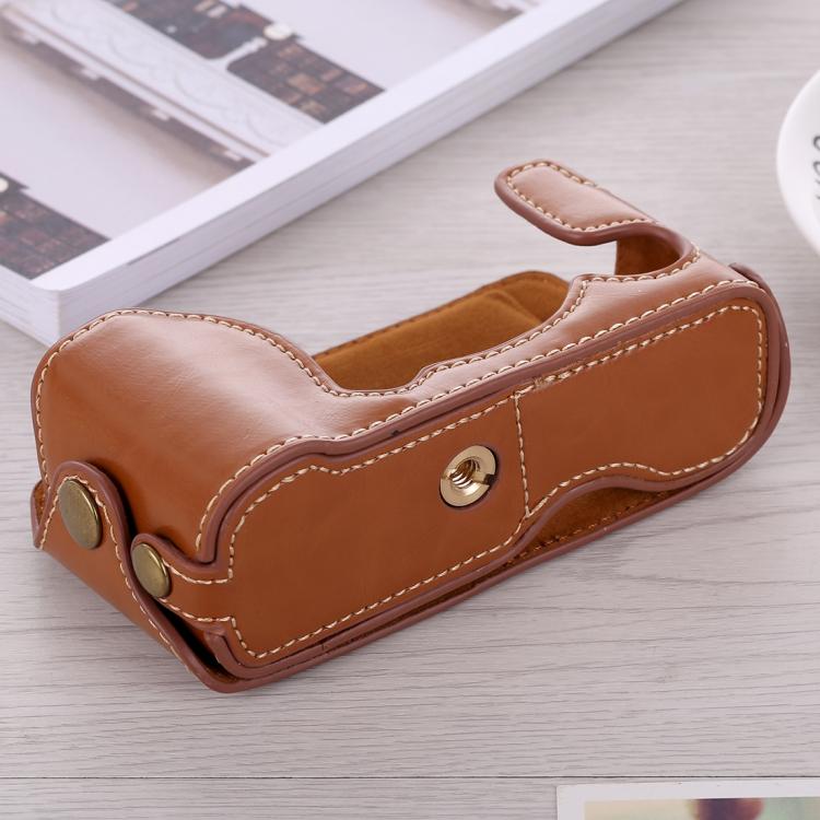 1/4 inch Thread PU Leather Camera Half Case Base for FUJIFILM X-A3 / X-A10(Brown) by buy2fix