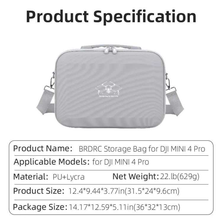 For DJI Mini 4 Pro BRDRC Shoulder Drone Remote Control Storage Carrying Bag (Grey) - Carry Cases & Bags by BRDRC | Online Shopping UK | buy2fix