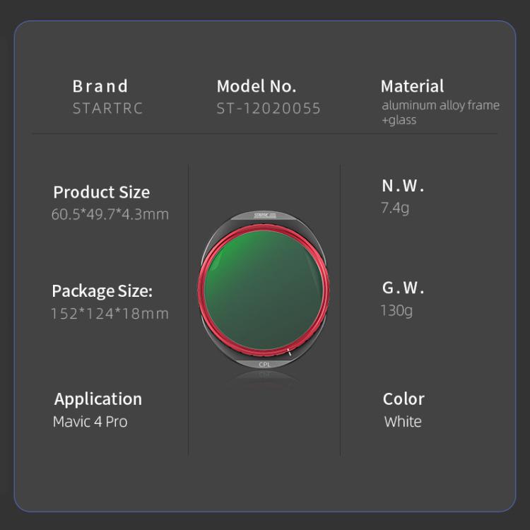 For DJI Mavic 4 Pro STARTRC CPL Lens Filter - Lens Filter by STARTRC | Online Shopping UK | buy2fix