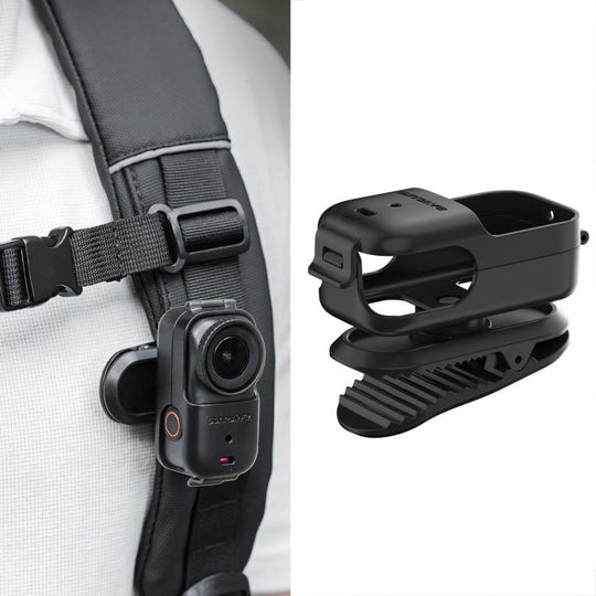 For DJI Osmo Nano Sunnylife Backpack Clip Action Camera Clamp 360 Degree Rotation Vertical-Horizontal Mount (Black)