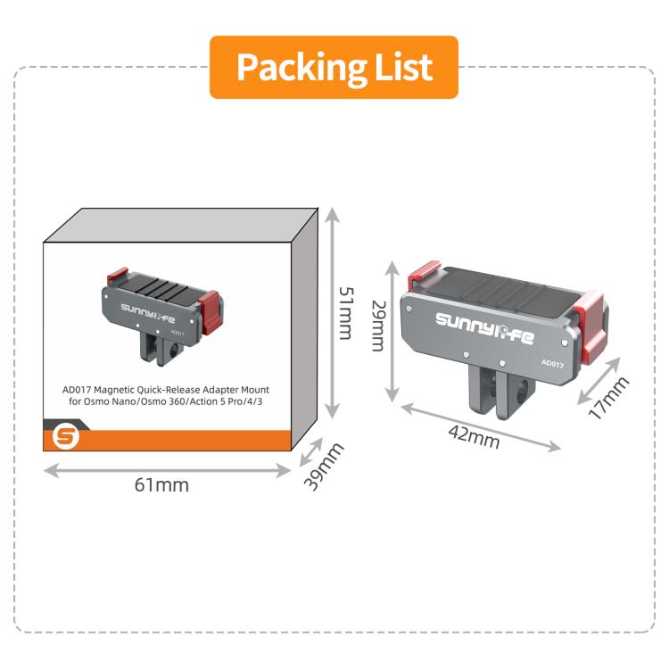 Sunnylife Metal Magnetic Quick Release Adapter Mount Foldable Cam Stand 1/4 Adapter For DJI Osmo Nano / Osmo 360 / Action 5 Pro / 4 / 3 (Grey) - Mount & Holder by Sunnylife | Online Shopping UK | buy2fix