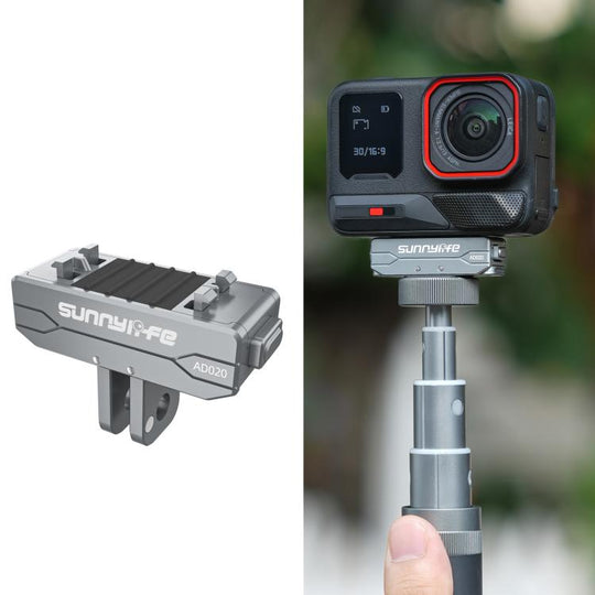 Sunnylife Metal Magnetic Quick Release Adapter Mount Action Camera Foldable Cam Stand 1/4 Adapter for Insta360 X5 / Ace / Ace Pro 2 / 1 (Silver)