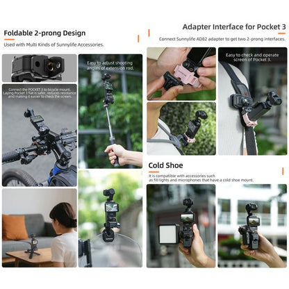 For DJI OSMO Pocket 3 Sunnylife Quick Release Adapter Mount Frame Two-Way Adapter Expansion Selfie Stick Tripod Adapter (Black) - Mount & Holder by Sunnylife | Online Shopping UK | buy2fix