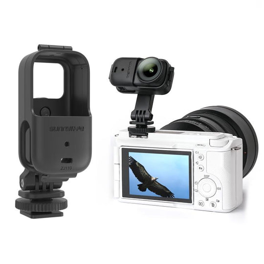 For DJI Osmo Nano Sunnylife 360 Rotation Adjustable Cold Shoe Vertical-Horizontal Adapter Mount Protective Frame Mounting Brackets Housing Cover (Black)