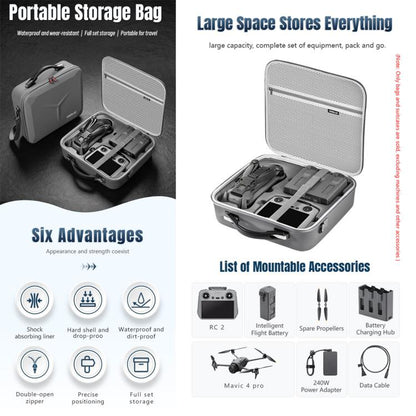 For DJI Mavic 4 Pro / RC 2 STARTRC Shoulder PU Storage Bag Handbag (Grey) - Backpacks & Bags by STARTRC | Online Shopping UK | buy2fix