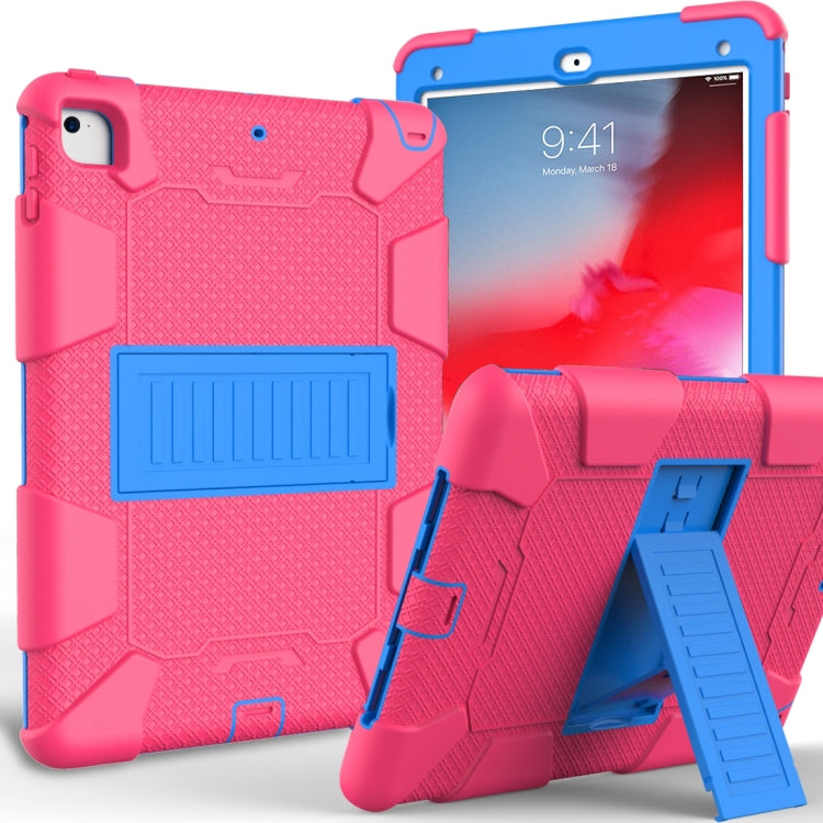 Shockproof Two-color Silicone Protection Shell for iPad 9.7(2018) & 9.7(2017) & Air 2, with Holder(Rose Red+Blue) - iPad 9.7 (2018) & (2017) Cases by buy2fix | Online Shopping UK | buy2fix