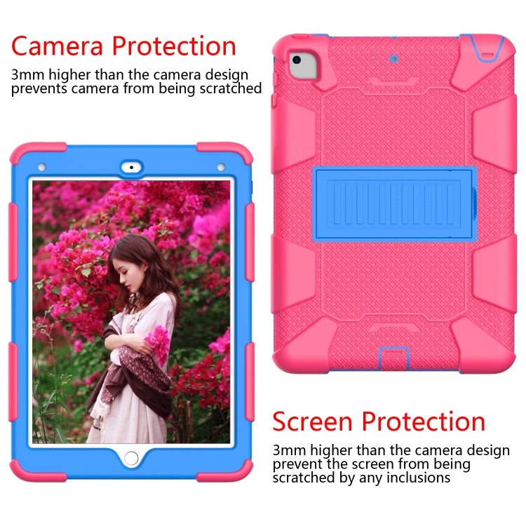 Shockproof Two-color Silicone Protection Shell for iPad 9.7(2018) & 9.7(2017) & Air 2, with Holder(Rose Red+Blue) - iPad 9.7 (2018) & (2017) Cases by buy2fix | Online Shopping UK | buy2fix