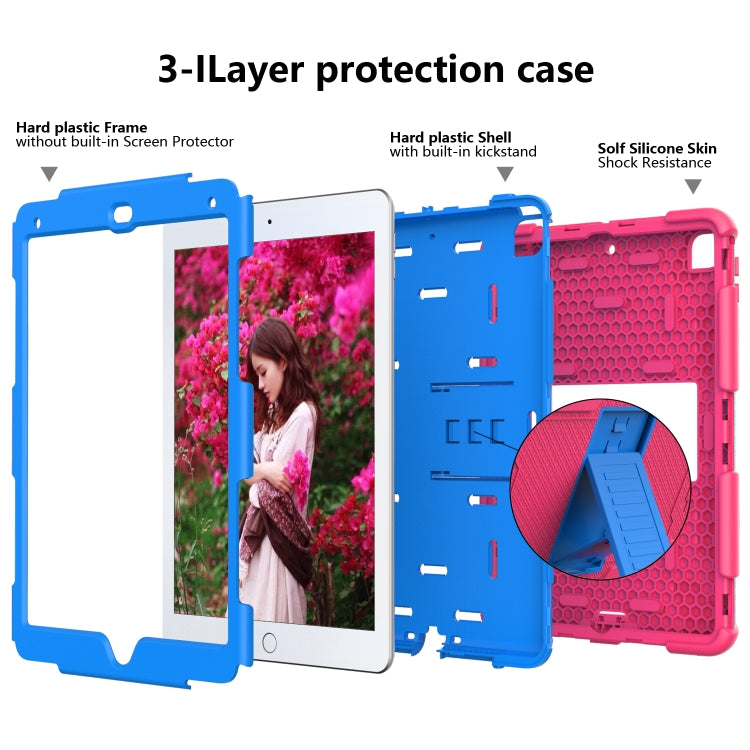Shockproof Two-color Silicone Protection Shell for iPad 9.7(2018) & 9.7(2017) & Air 2, with Holder(Rose Red+Blue) - iPad 9.7 (2018) & (2017) Cases by buy2fix | Online Shopping UK | buy2fix