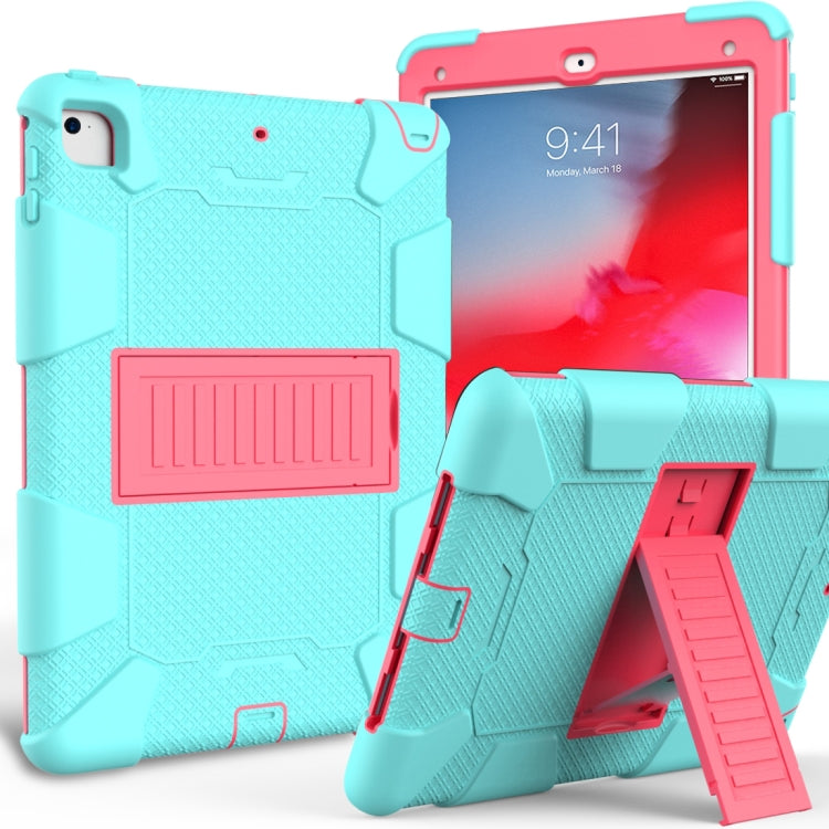 Shockproof Two-color Silicone Protection Shell for iPad 9.7(2018) & 9.7(2017) & Air 2, with Holder(Mint Green+Rose Red) - iPad 9.7 (2018) & (2017) Cases by buy2fix | Online Shopping UK | buy2fix