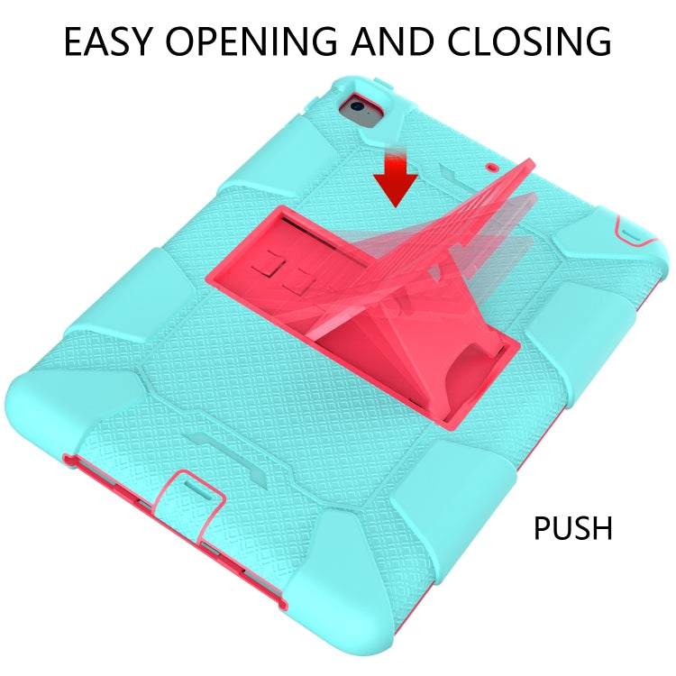 Shockproof Two-color Silicone Protection Shell for iPad 9.7(2018) & 9.7(2017) & Air 2, with Holder(Mint Green+Rose Red) - iPad 9.7 (2018) & (2017) Cases by buy2fix | Online Shopping UK | buy2fix