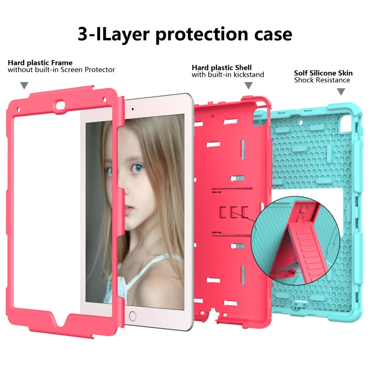 Shockproof Two-color Silicone Protection Shell for iPad 9.7(2018) & 9.7(2017) & Air 2, with Holder(Mint Green+Rose Red) - iPad 9.7 (2018) & (2017) Cases by buy2fix | Online Shopping UK | buy2fix
