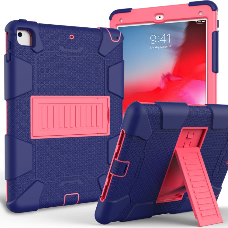 Shockproof Two-color Silicone Protection Shell for iPad 9.7(2018) & 9.7(2017) & Air 2, with Holder(Navy Blue+Rose Red) - iPad 9.7 (2018) & (2017) Cases by buy2fix | Online Shopping UK | buy2fix
