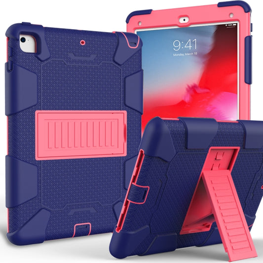 Shockproof Two-color Silicone Protection Shell for iPad 9.7(2018) & 9.7(2017) & Air 2, with Holder(Navy Blue+Rose Red) - iPad 9.7 (2018) & (2017) Cases by buy2fix | Online Shopping UK | buy2fix